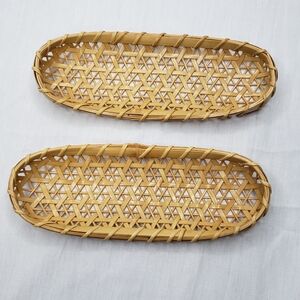 Mini Woven Oval Bamboo Flat Baskets Hot Towels Oshibori